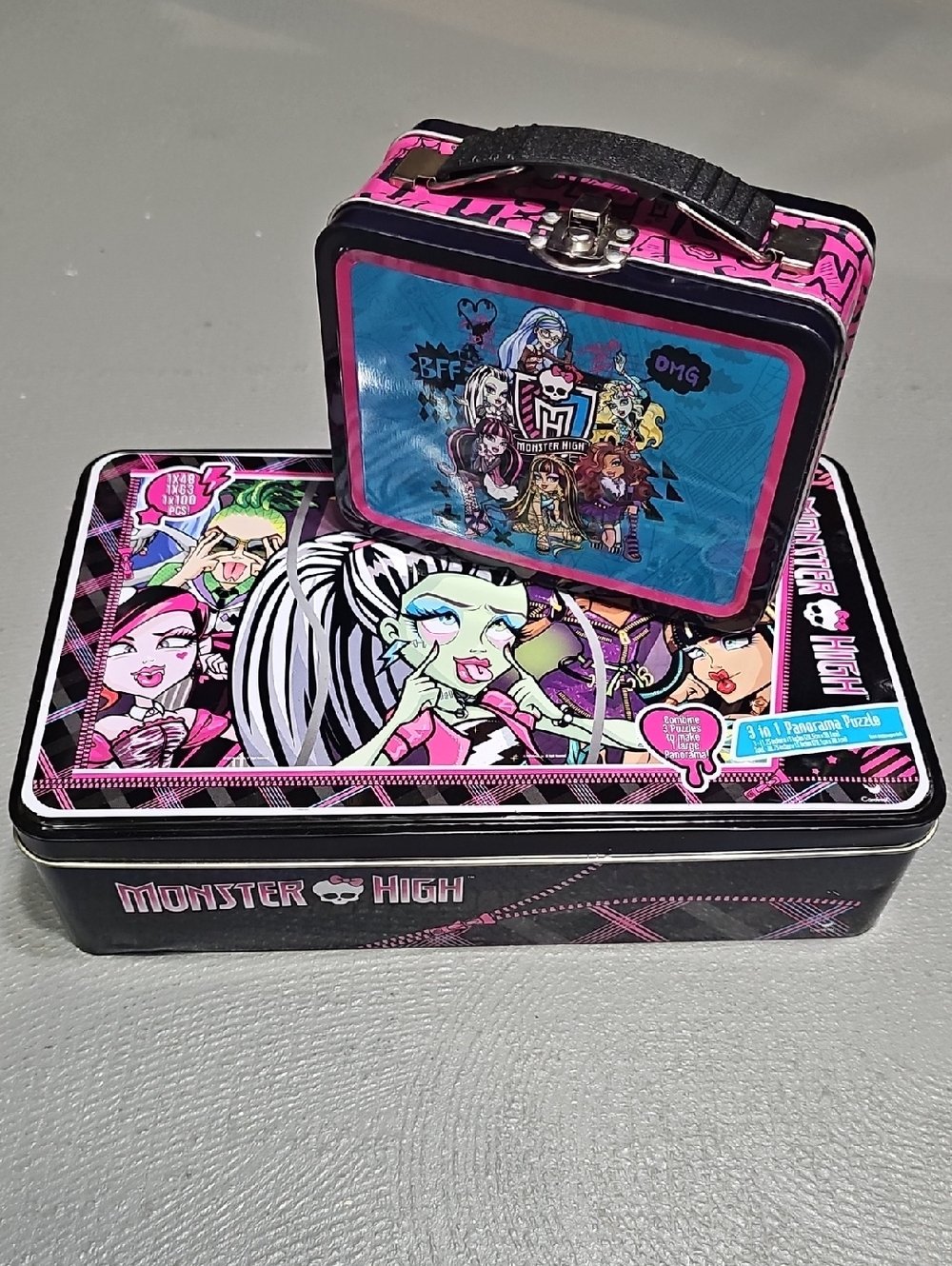 Monster High Set by Mattel G1 Collectors Metal Tin Boxes 2013 Tin Box Co Vintage